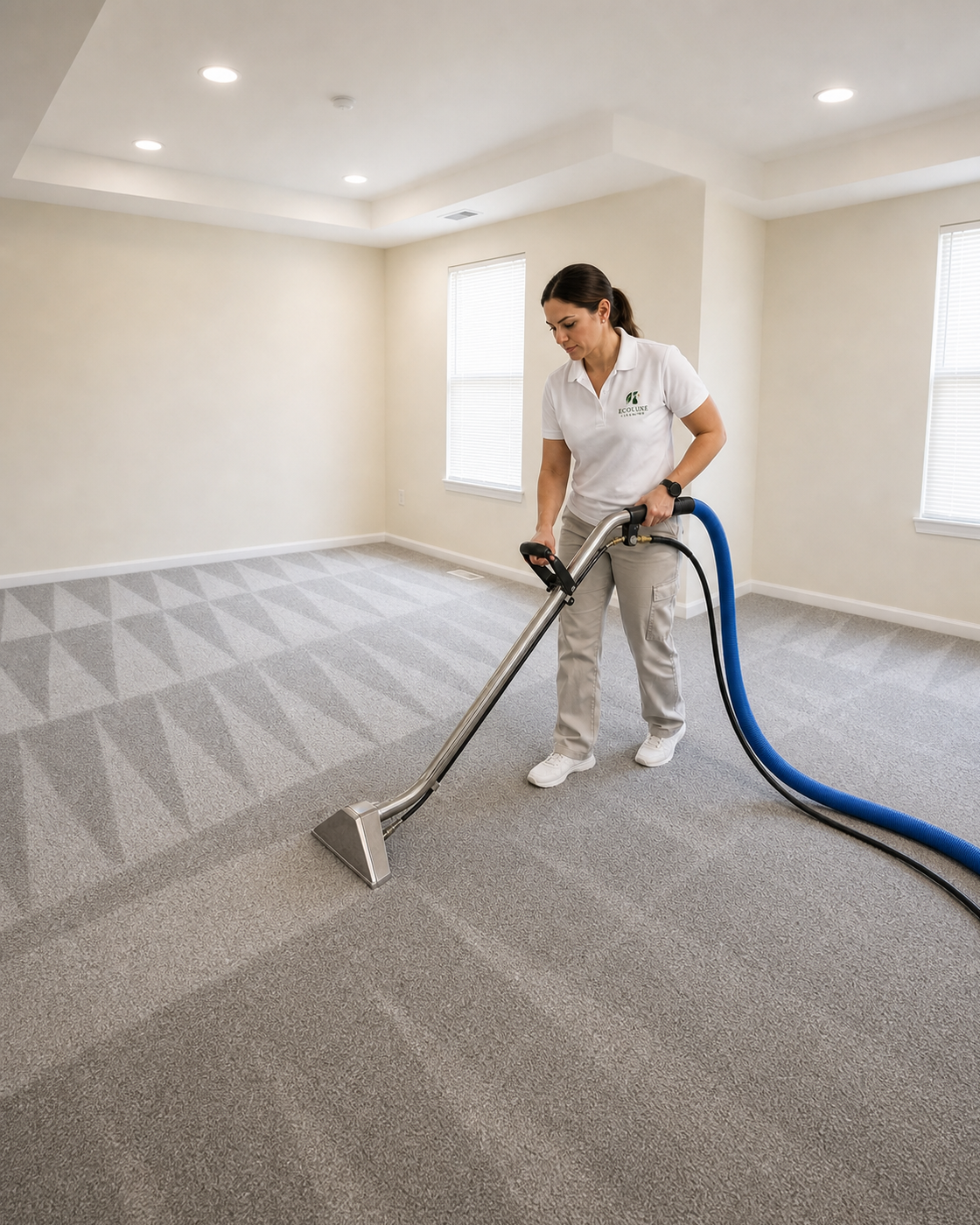 EcoLuxe professional cleaning residential carpet in a bright room